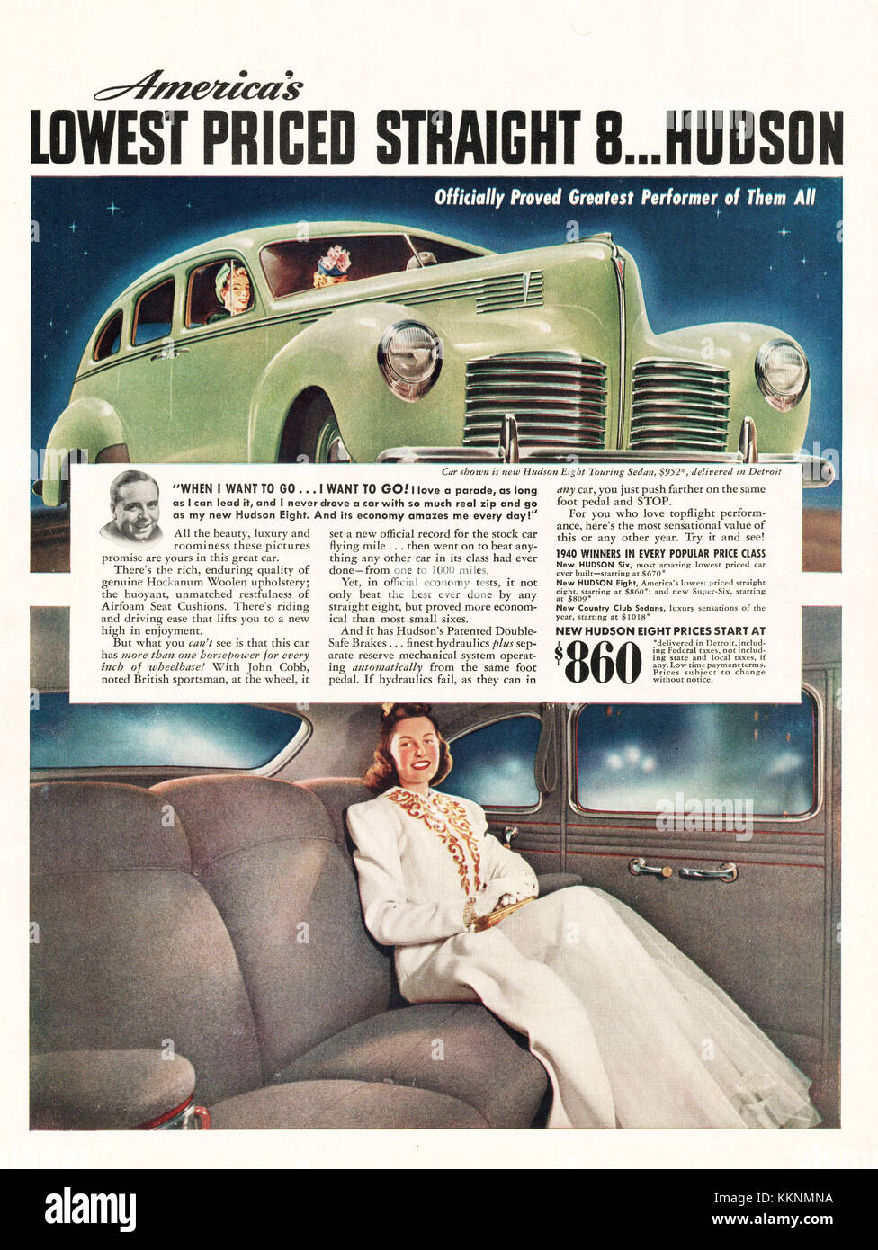 1940 U.S. Magazine Hudson Cars Advert Stock Photo