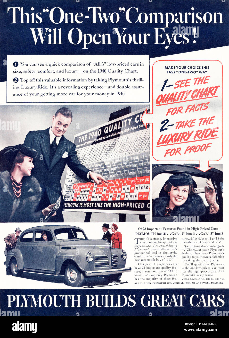 1940 U.S. Magazine Plymouth Cars Advert Stock Photo