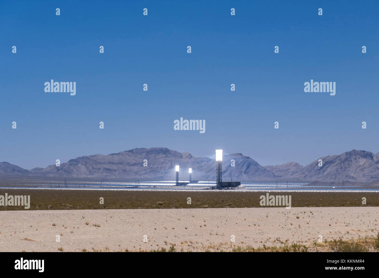Solar thermal power station IVANPAH, Mojave Desert, Nipton, California, USA Stock Photo