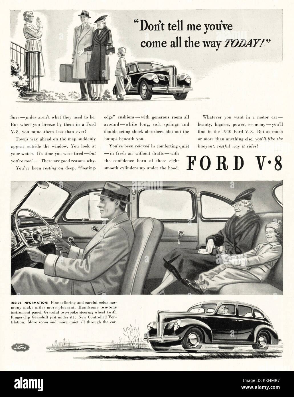 1940 U.S. Magazine Ford V8 Cars Advert Stock Photo