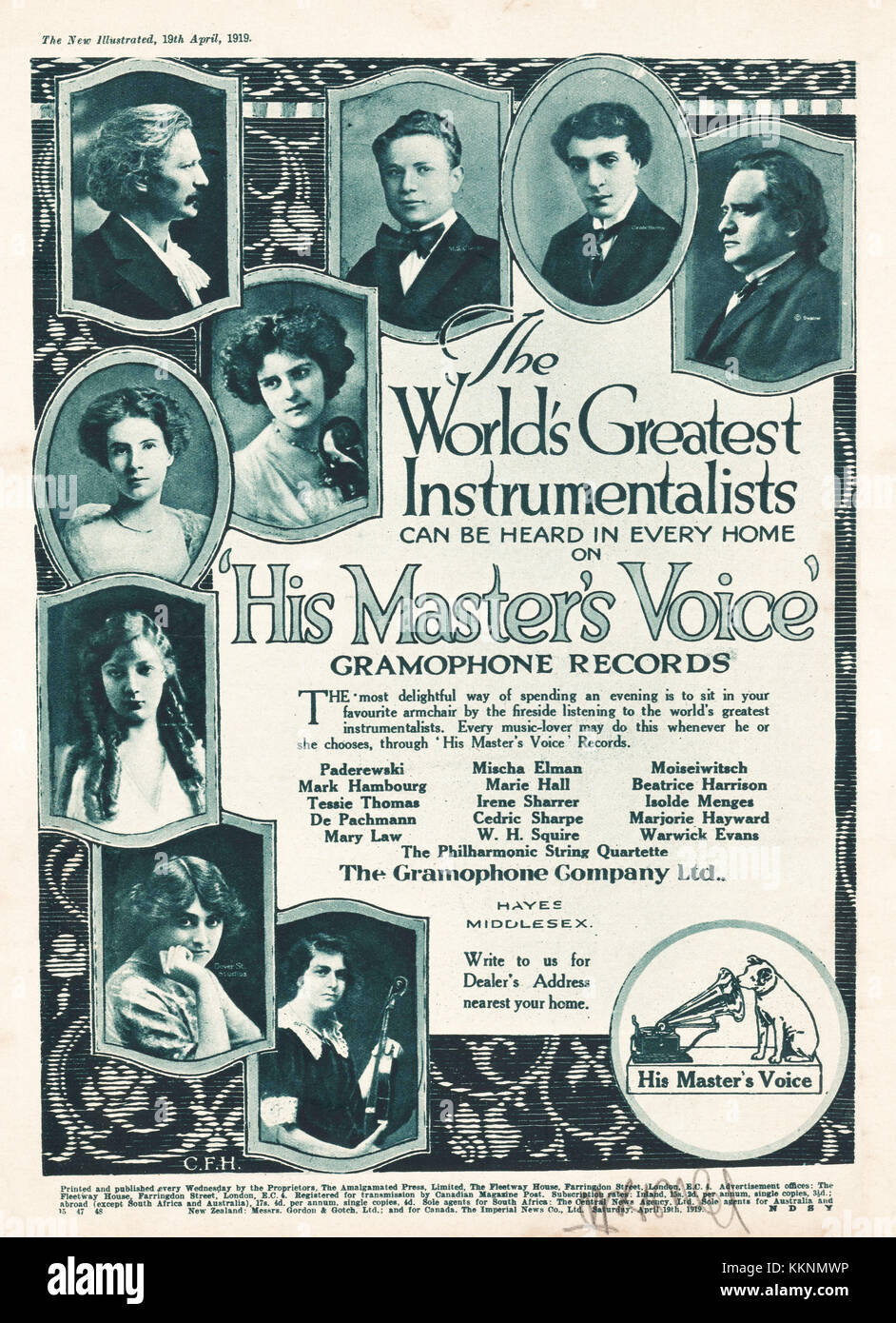 1919 UK Magazine His Master's Voice Gramaphone Records Stock Photo