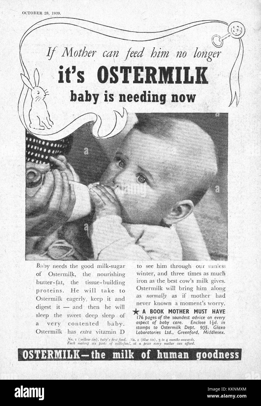 1939 UK Magazine Ostermilk Baby Milk Advert Stock Photo Alamy