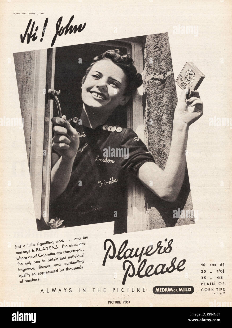1938 UK Magazine Player's Cigarette Advert Stock Photo