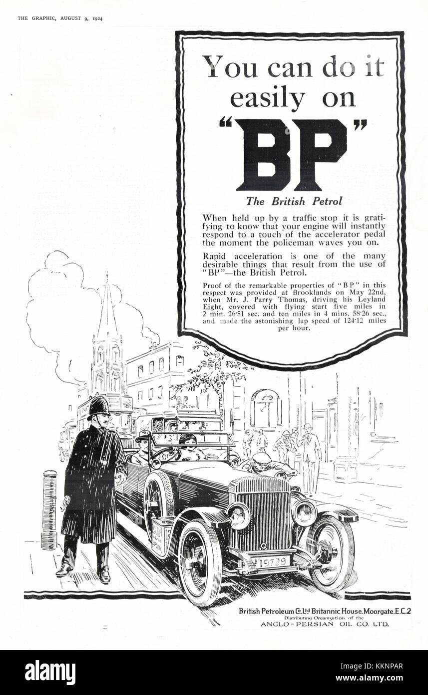1924 UK Magazine British Petroleum Advert Stock Photo