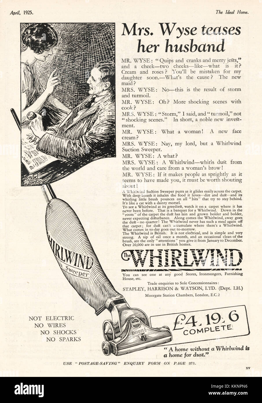 1925 UK Magazine Whirlwind Vacuum Cleaner Advert Stock Photo Alamy