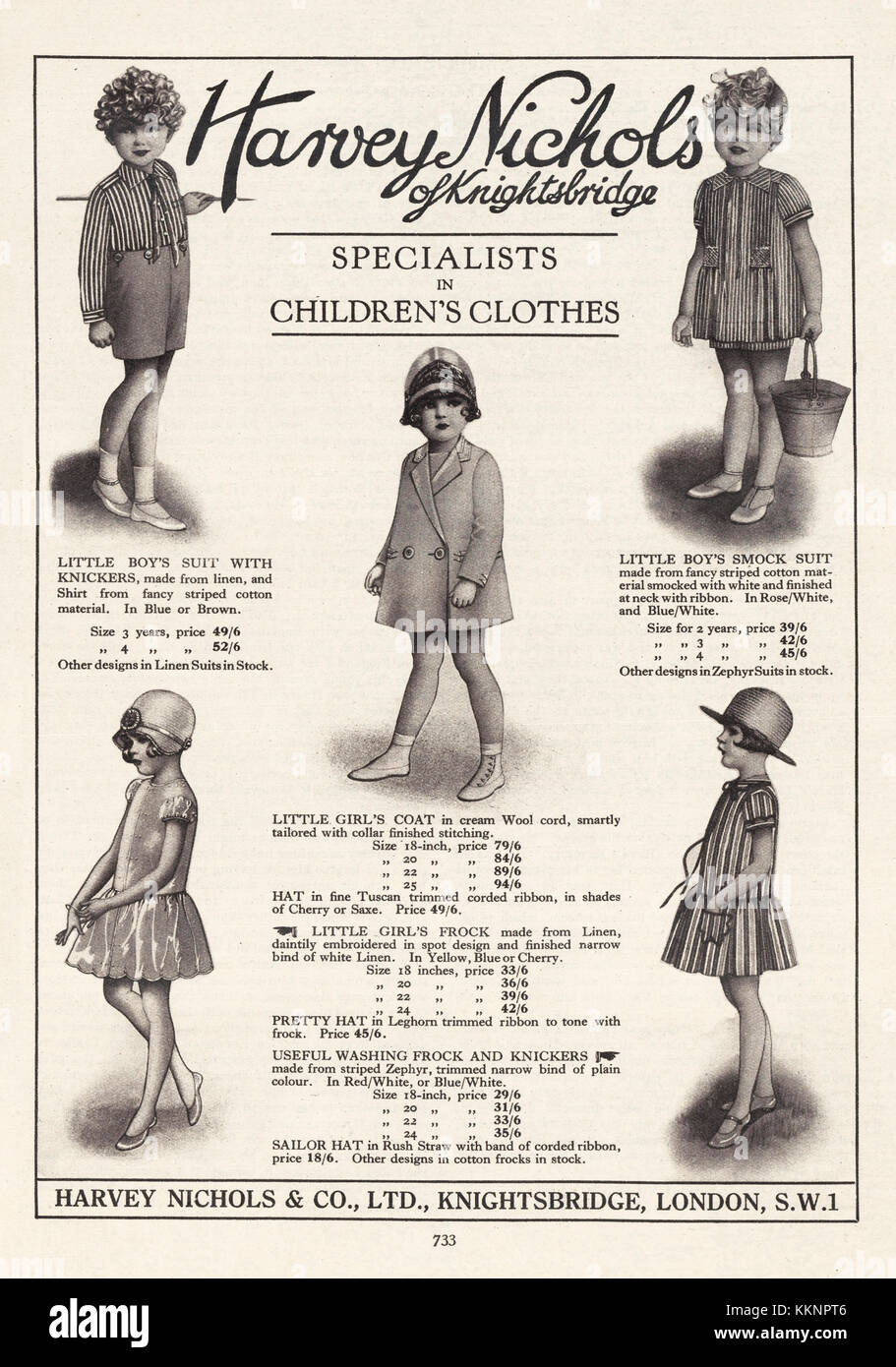 1926 UK Magazine Harvey Nichols Children s Clothes Advert Stock