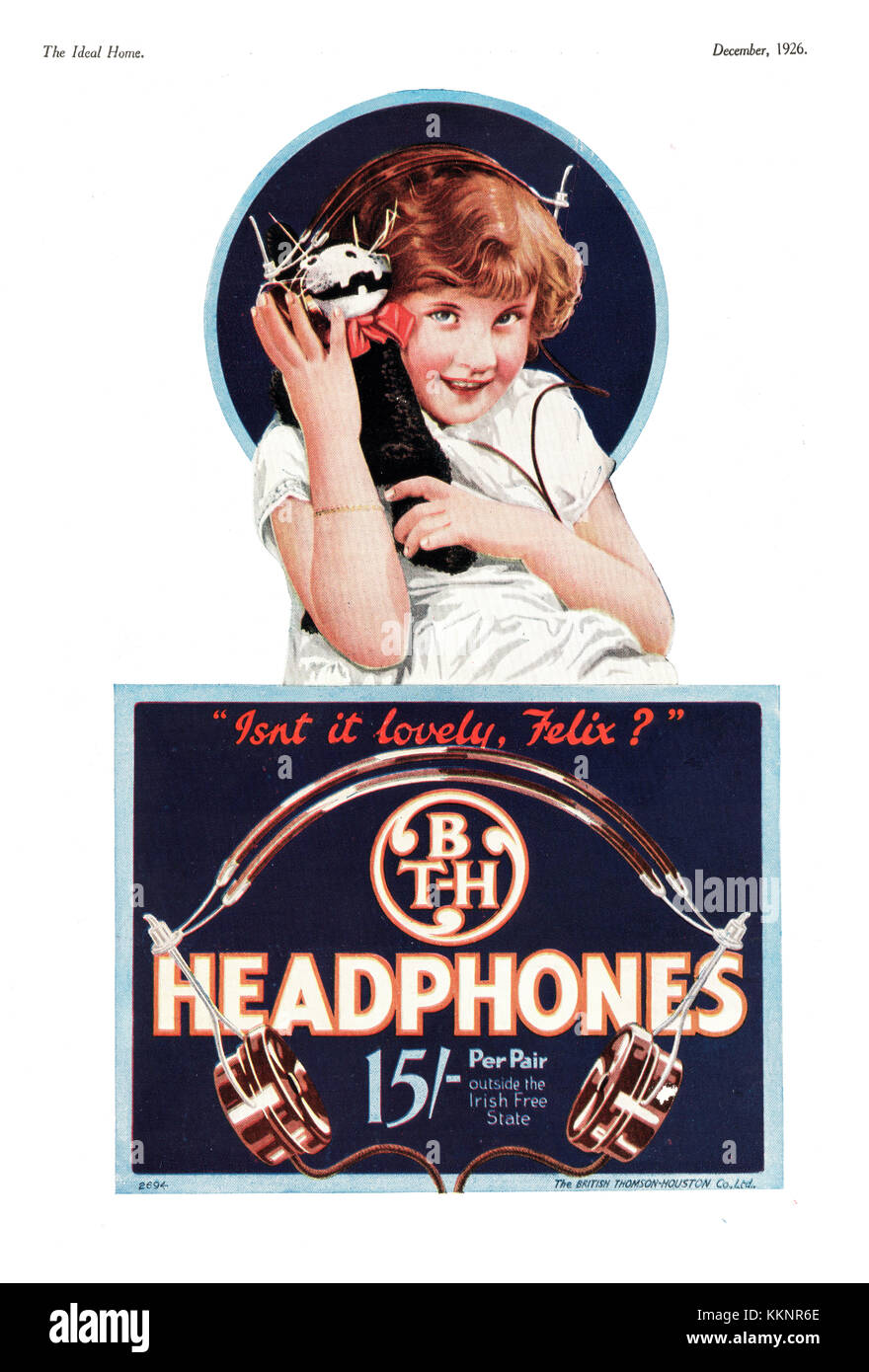1926 UK Magazine BTH Headphones Advert Stock Photo