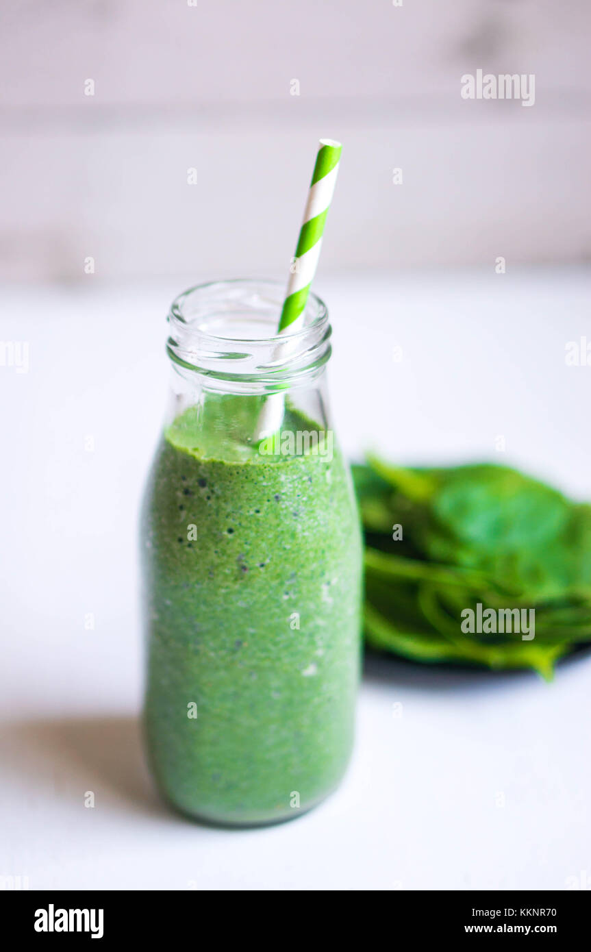 Green Smoothie With Spinach Stock Photo