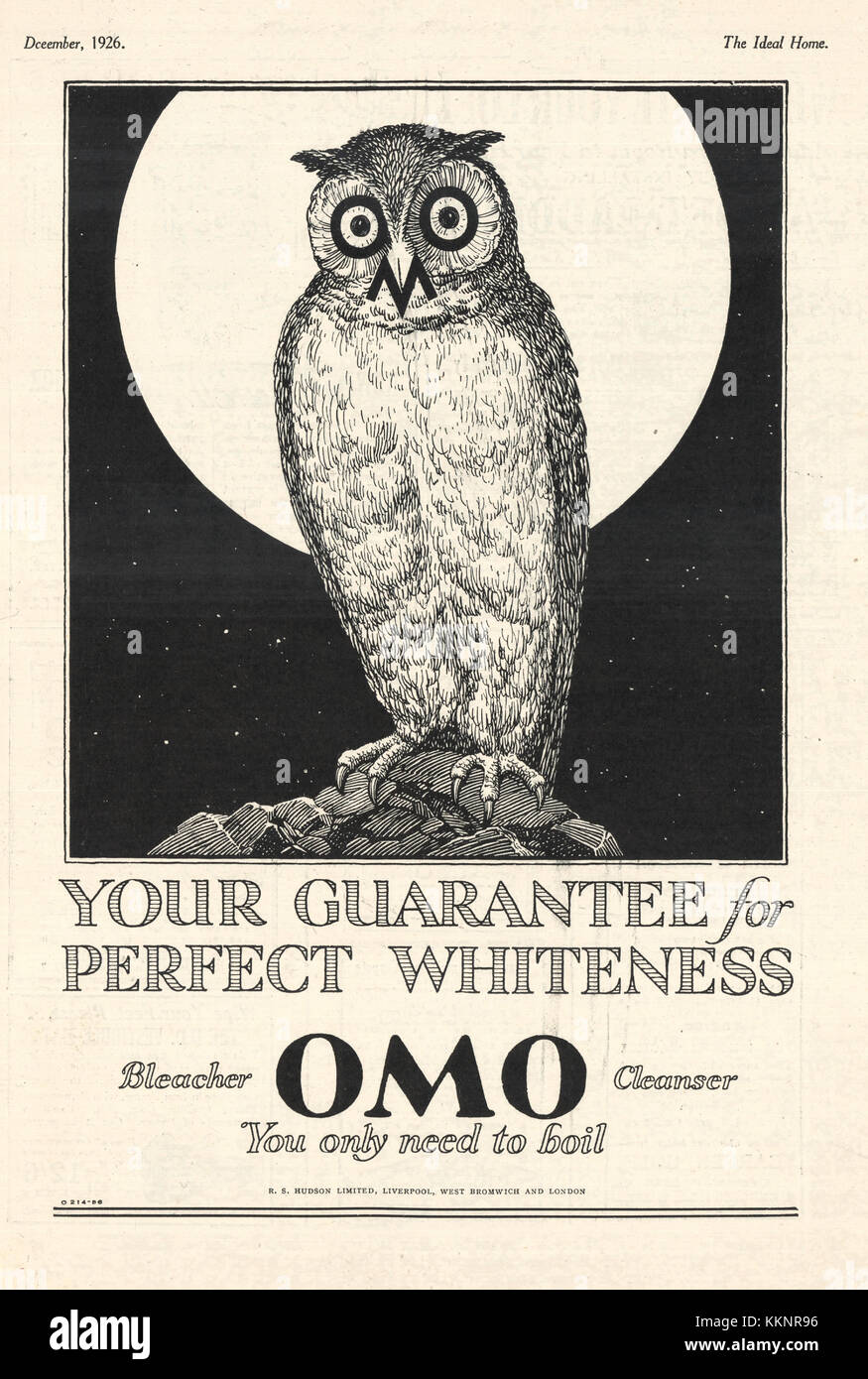 1926 UK Magazine Omo Washing Powder Advert Stock Photo