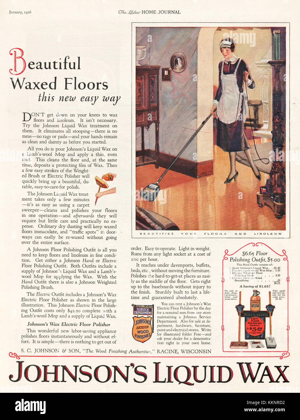 1926 U S Magazine Johnson S Liquid Wax Advert Stock Photo