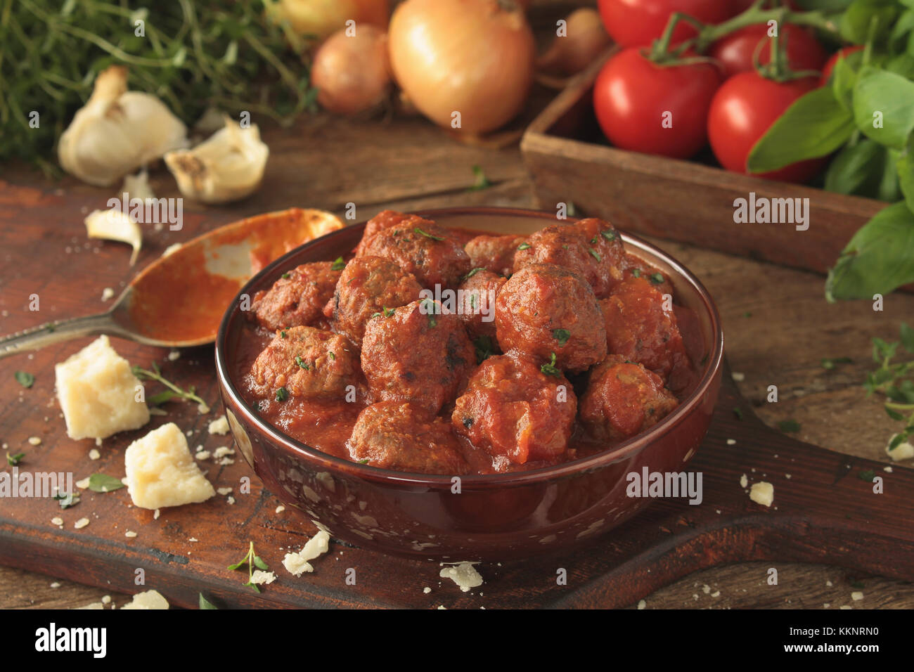 italian meatballs with spaghetti Stock Photo