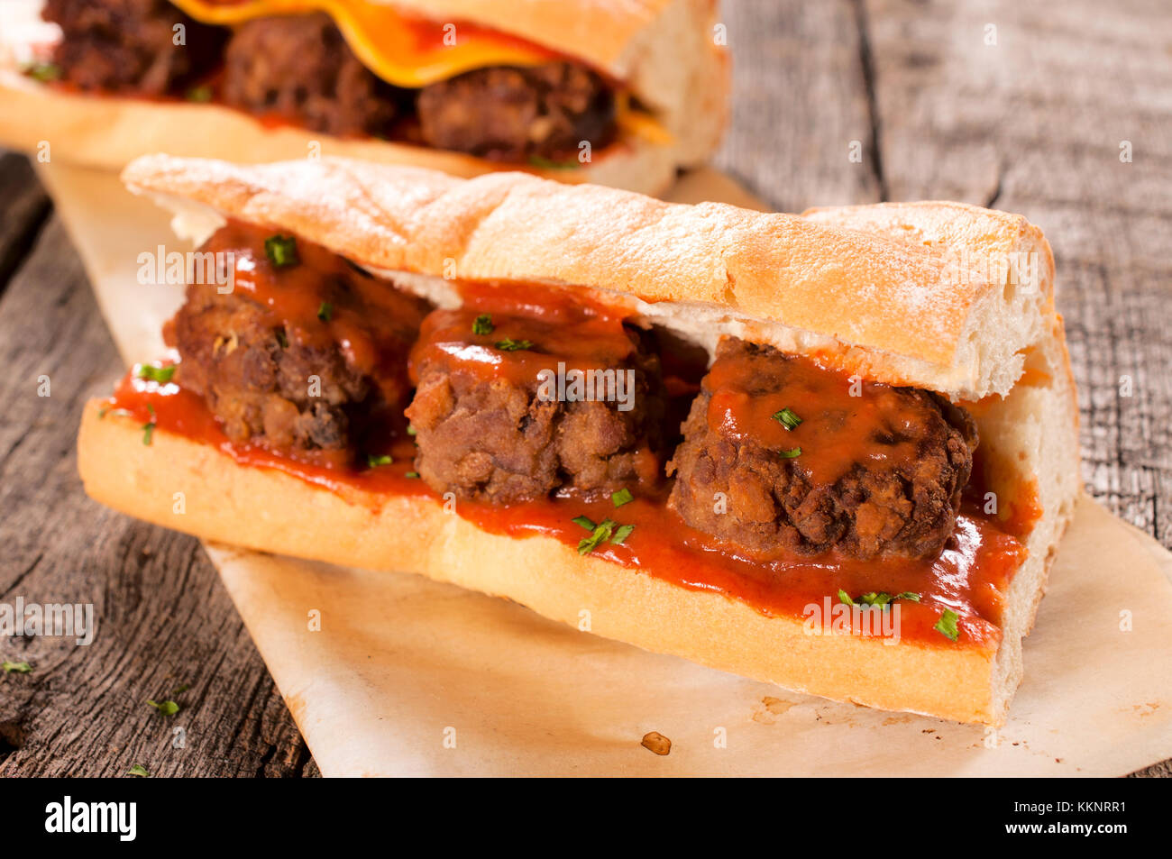 Meat balls and homemade tomato sauce in the bread Stock Photo