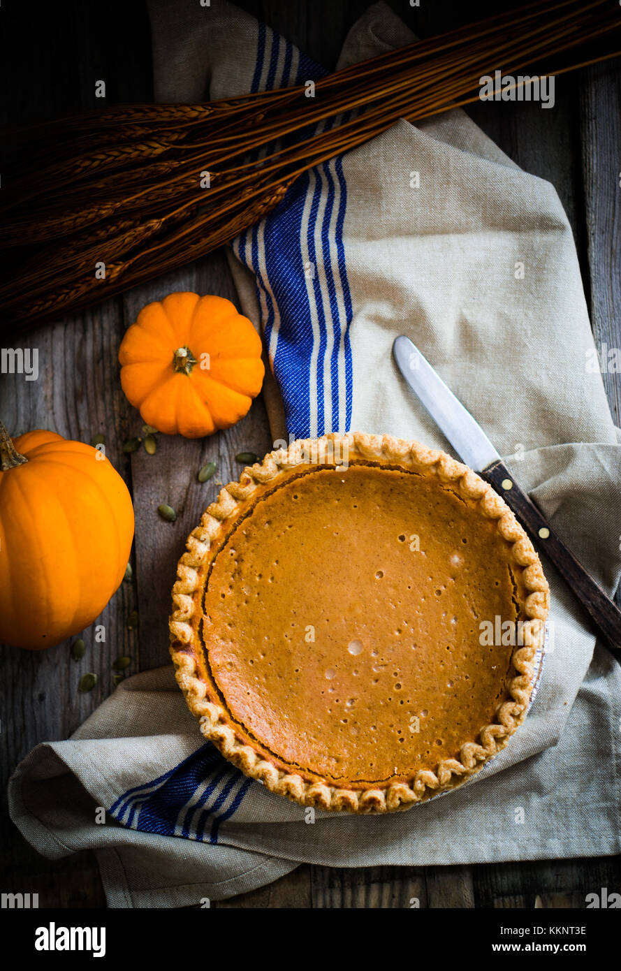 Pumpkin Pie On Rustic Background Stock Photo