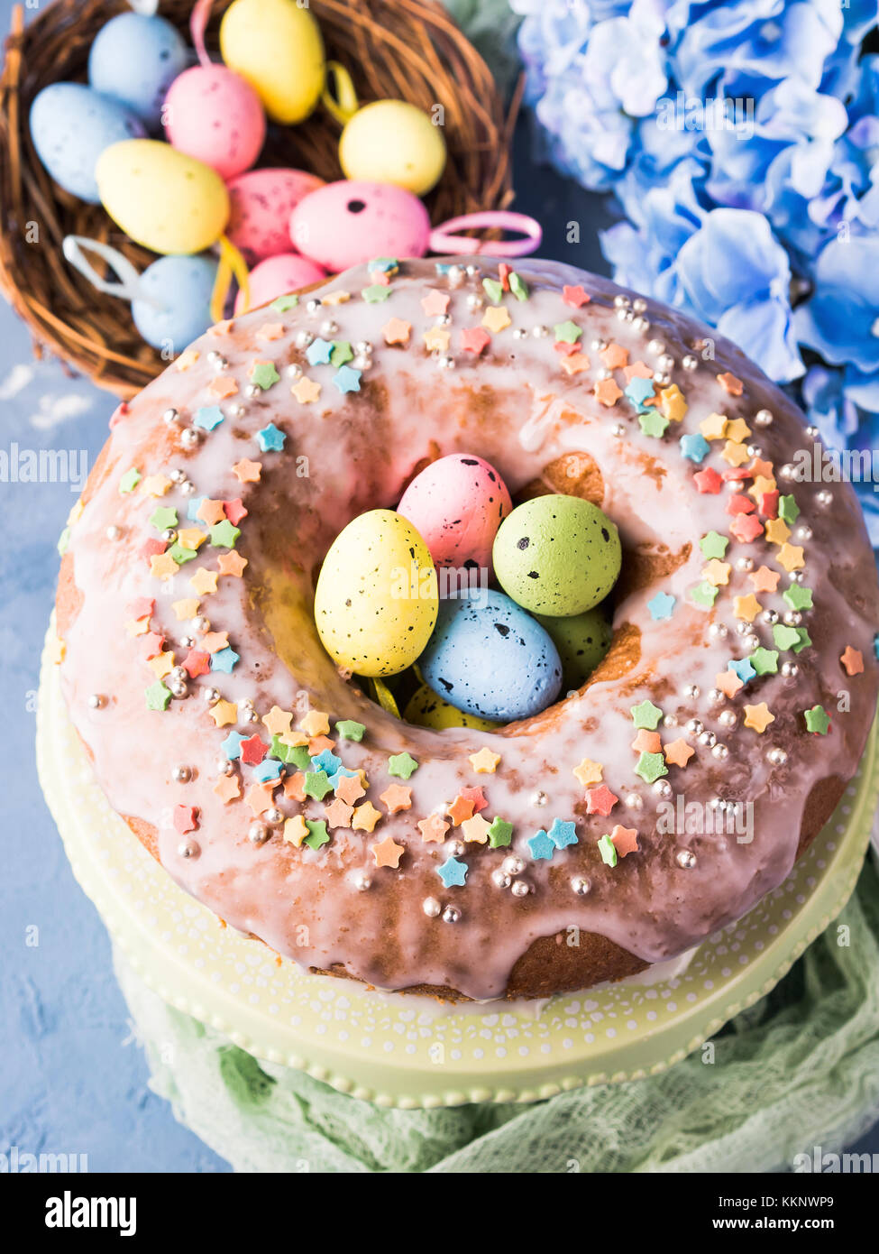 Easter Bundt Ring Cake With Sugar Frosting Sprinkles Decorations