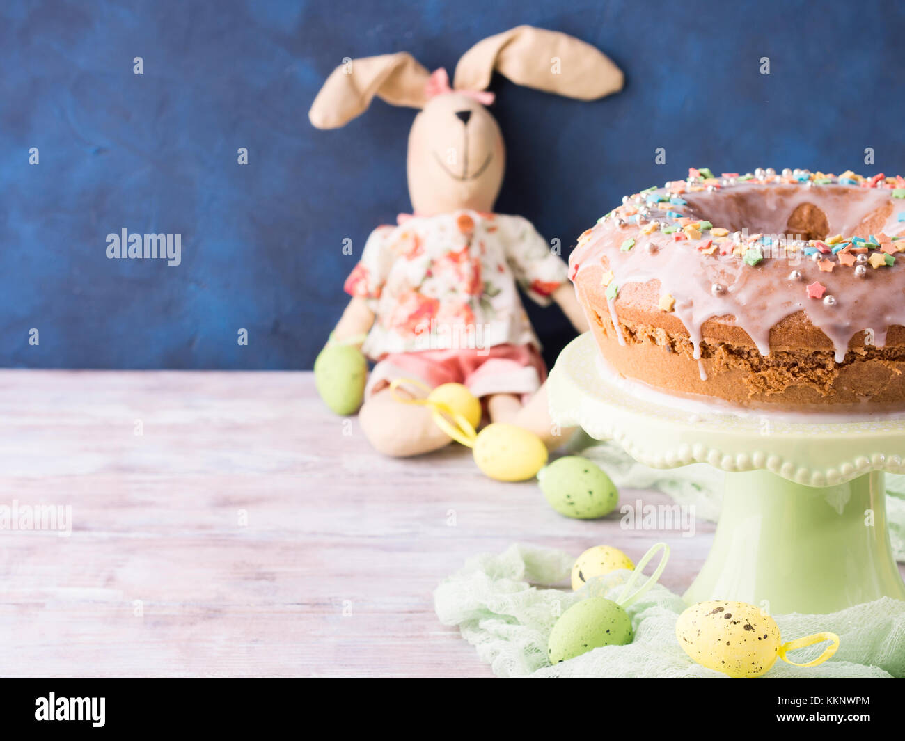 Easter bundt ring cake with sugar frosting sprinkles decorations eggs ...