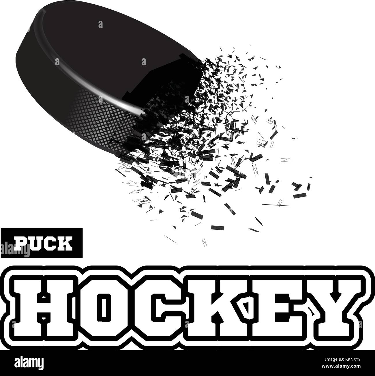 Clipart of a Black and White Hockey Puck and Net - Royalty Free