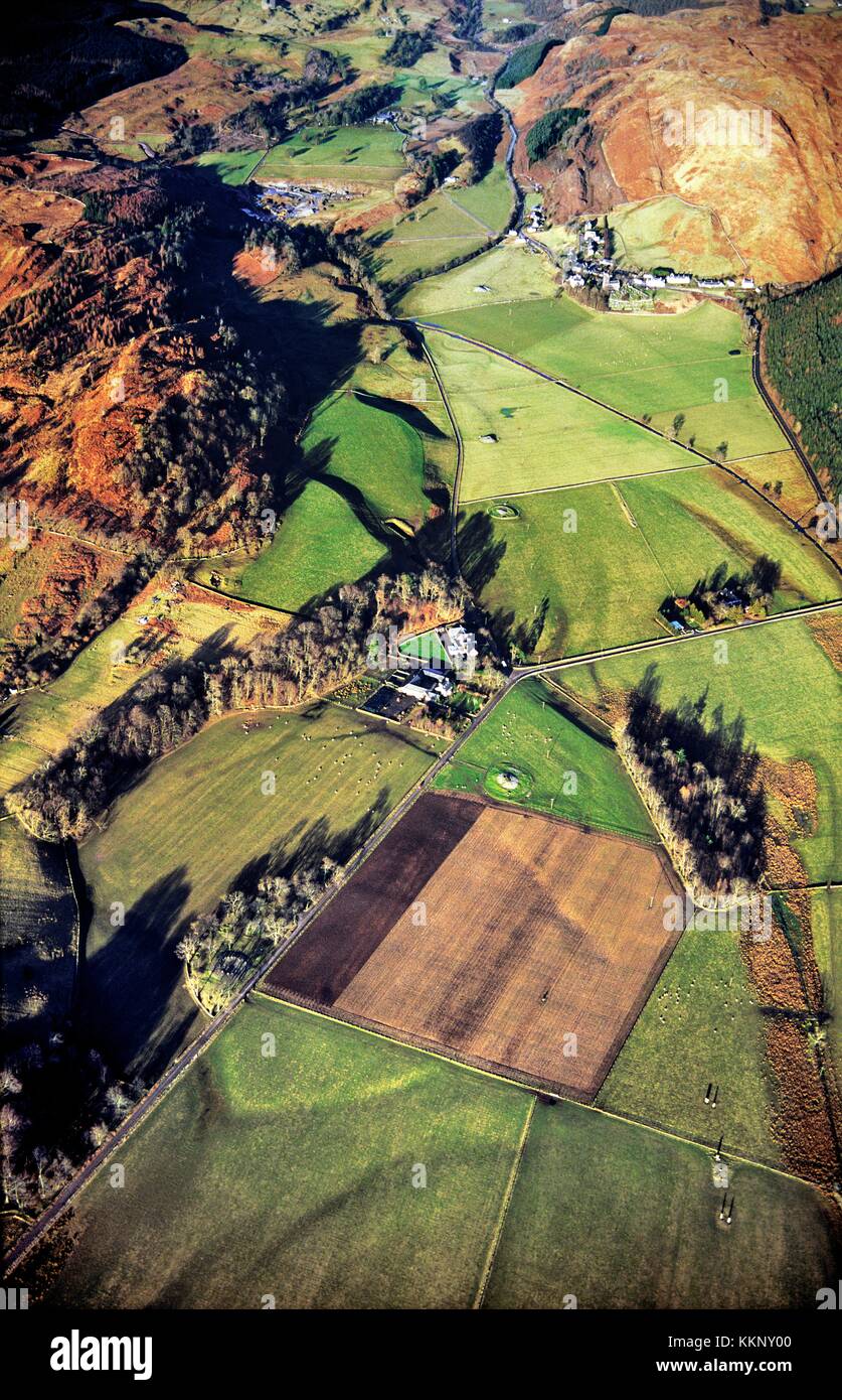 Aerial view north over Kilmartin Valley, near Crinan, Argyll, Scotland, showing many important prehistoric archaeological sites Stock Photo