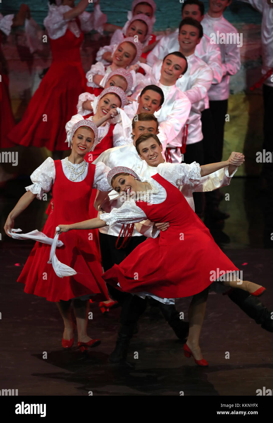 Dancers perform on stage during the FIFA 2018 World Cup draw at The Kremlin, Moscow. PRESS ASSOCIATION Photo Picture date: Friday December 1, 2017. See PA story SOCCER World Cup. Photo credit should read: Nick Potts/PA Wire. Stock Photo