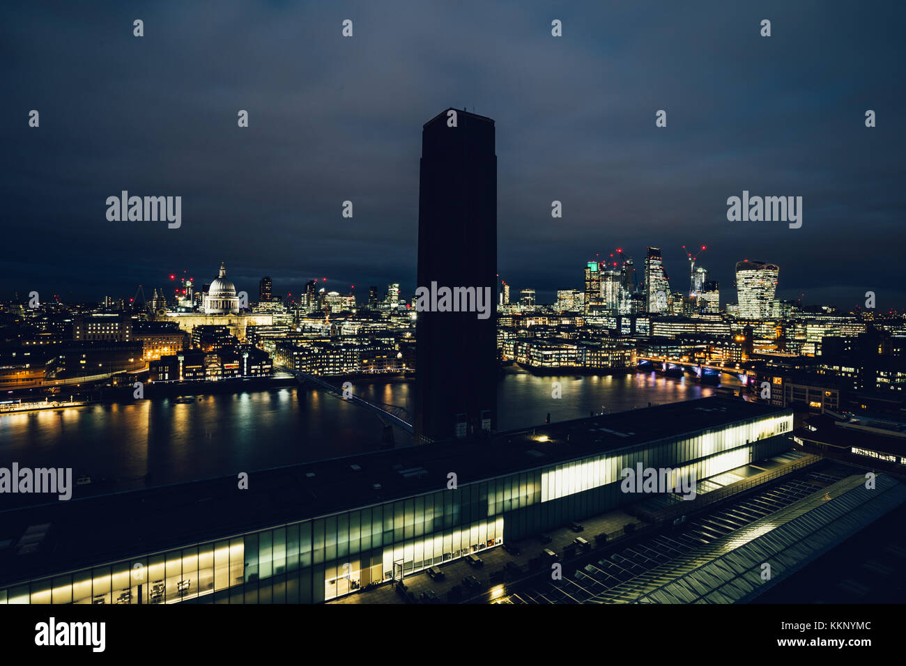 Aerial London cityscape view from the Blavatnik Building at Tate Modern at night Stock Photo