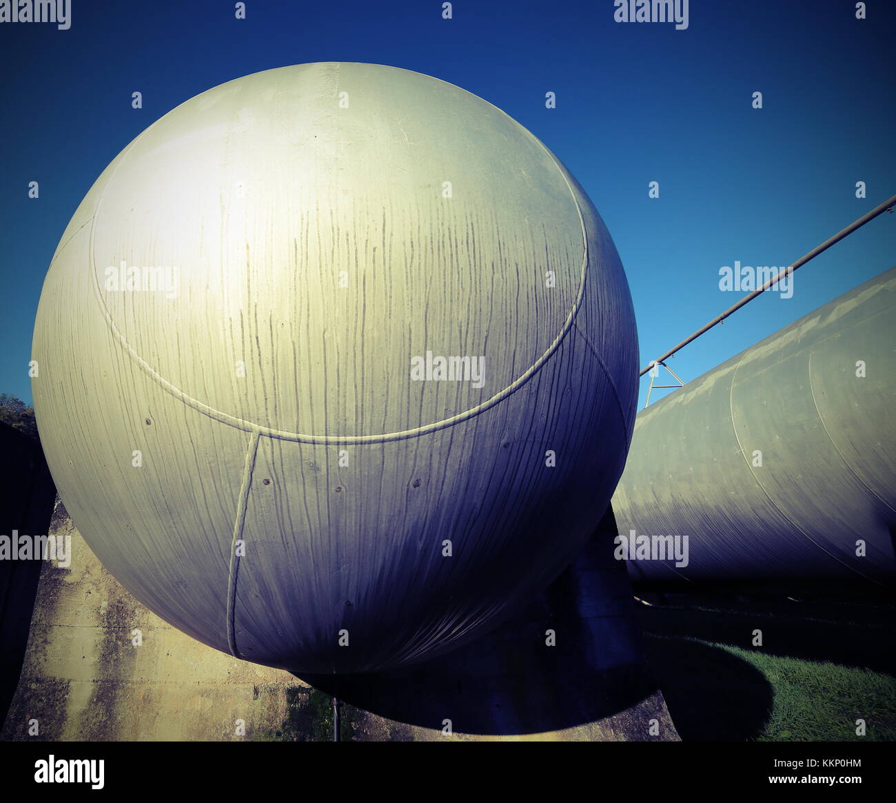 big pressure canisters for gas storage in the industrial plant vintage