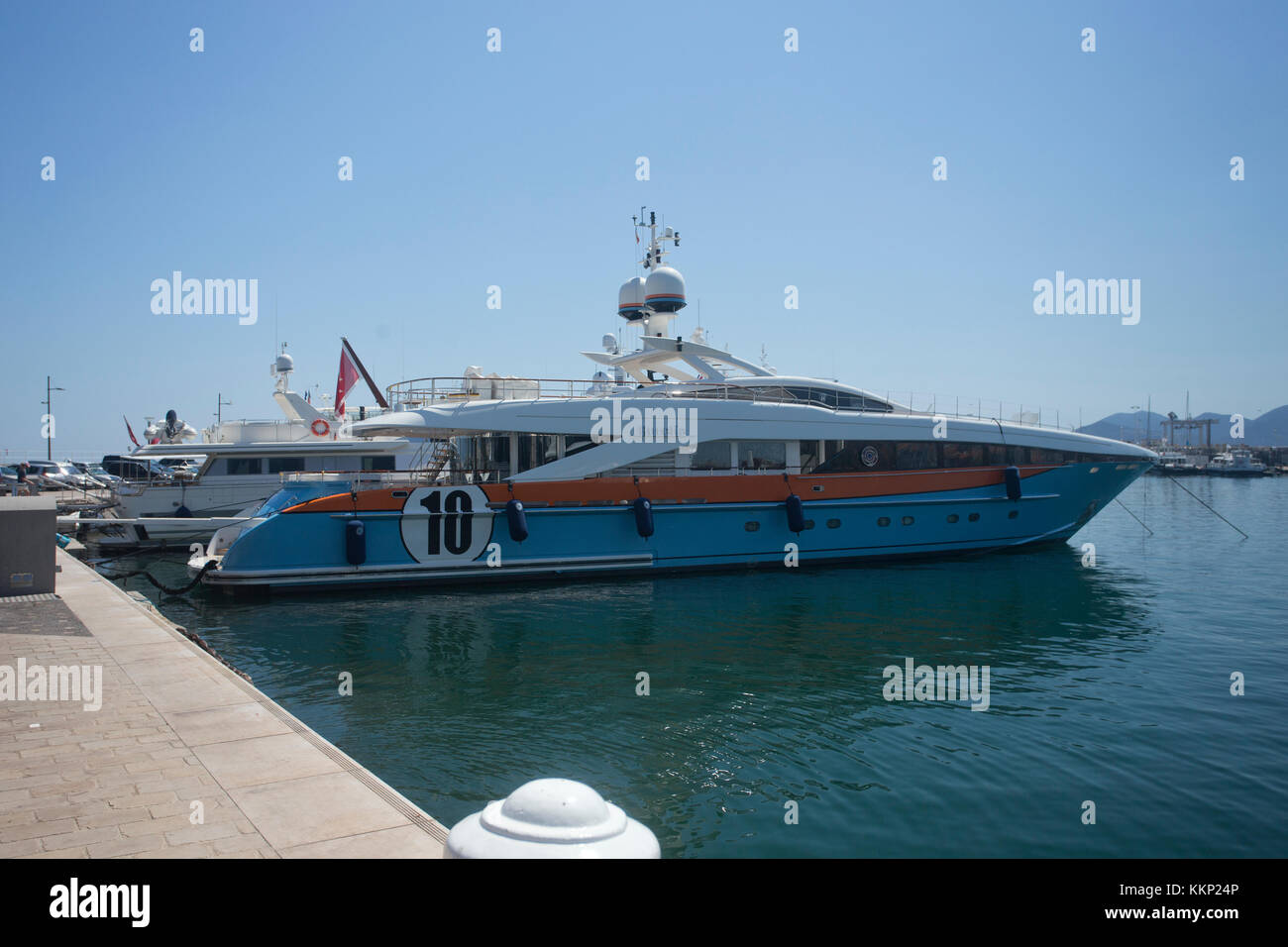 Gulf Racing inspired yacht 'Aurelia' in Cannes harbour in summer Stock Photo