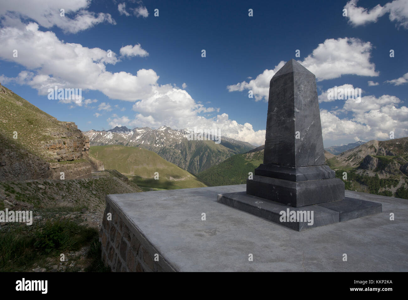 Monument on road to summit of Col de la Bonette, France Stock Photo
