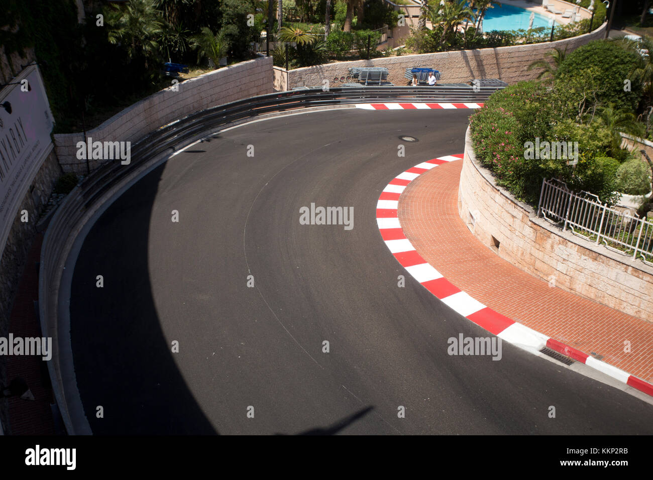 Monte-carlo road with F1 track markings near Fairmont Hairpin, Monaco Stock Photo