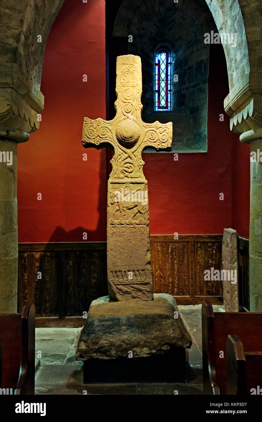 9th C. Dupplin Pictish Cross. Removed from hillside at Forteviot, Perth. Now in St. Serfs Church in village of Dunning, Scotland Stock Photo
