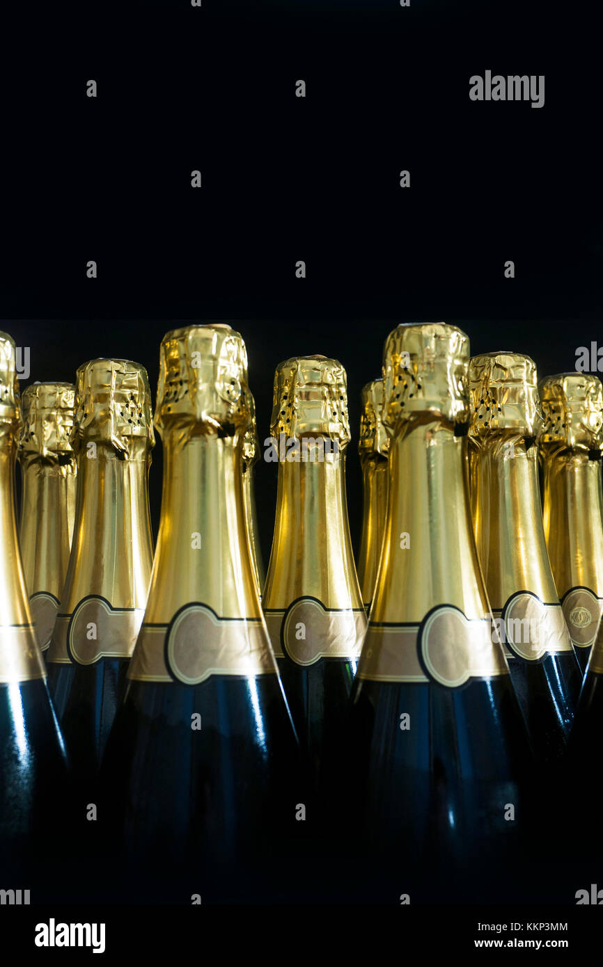 Collection of champagne or prosecco bottles Stock Photo - Alamy