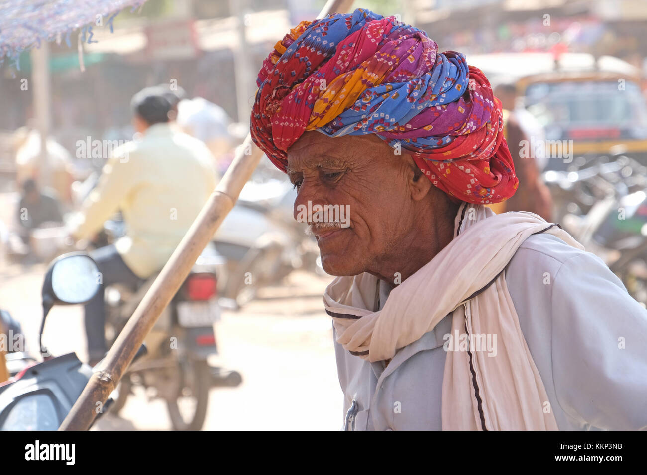 Turban wearing elderly man in Rajasthan, India Stock Photo