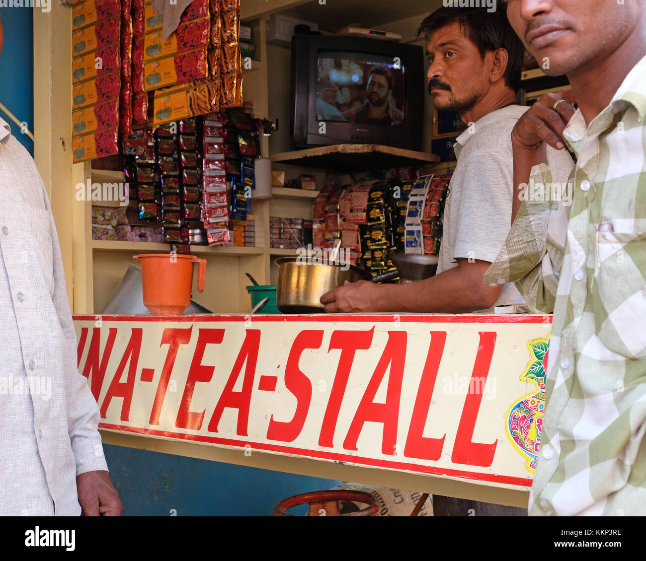 Tea ( chai) stall selling refreshments in India Stock Photo