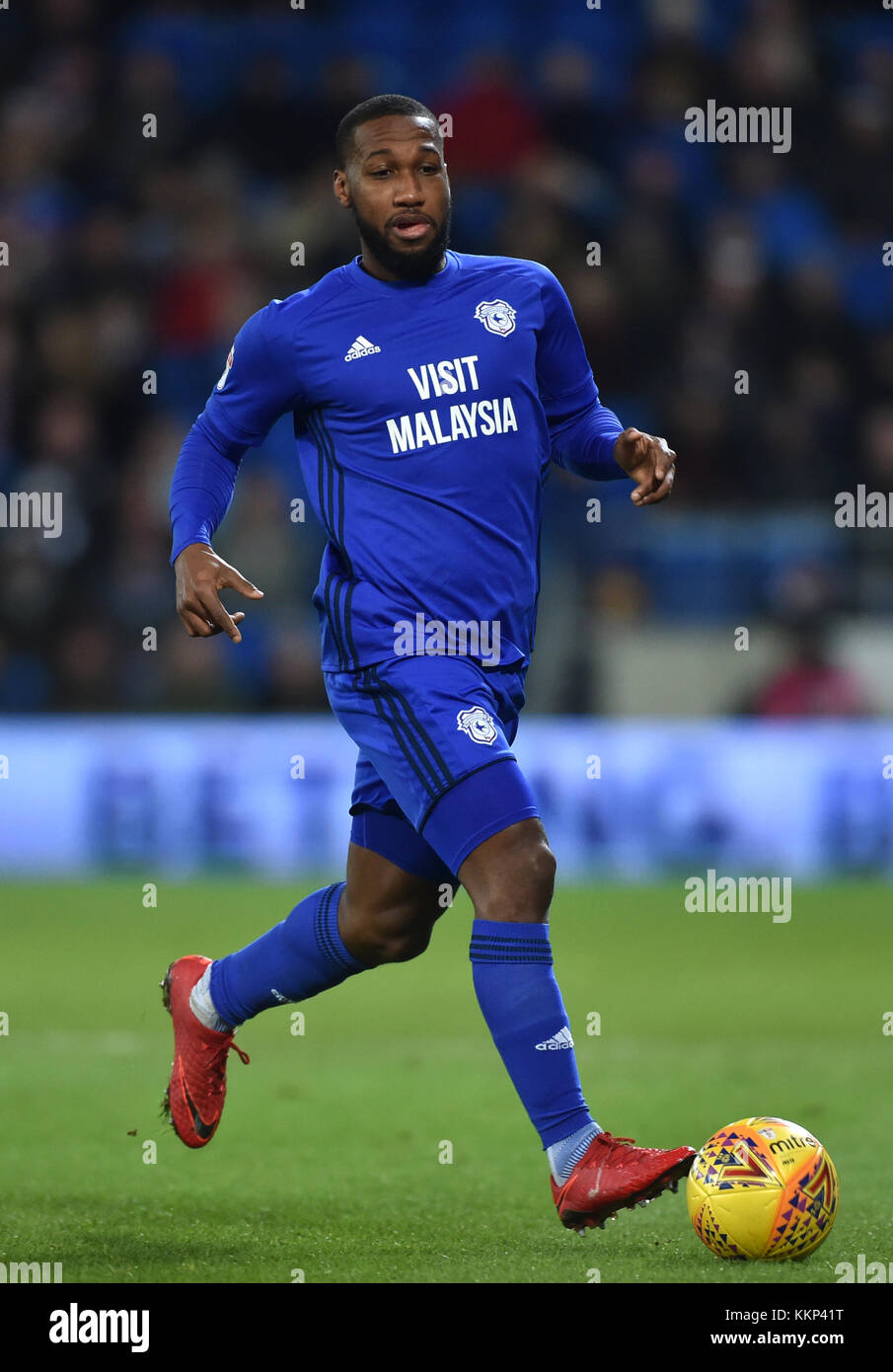 Cardiff City's Junior Hoilett during the Sky Bet Championship match at the Cardiff City Stadium, Cardiff. PRESS ASSOCIATION Photo Picture date: Friday December 1, 2017. See PA story SOCCER Cardiff. Photo credit should read: Simon Galloway/PA Wire. RESTICTIONS: EDITORIAL USE ONLY No use with unauthorised audio, video, data, fixture lists, club/league logos or 'live' services. Online in-match use limited to 75 images, no video emulation. No use in betting, games or single club/league/player publications. Stock Photo
