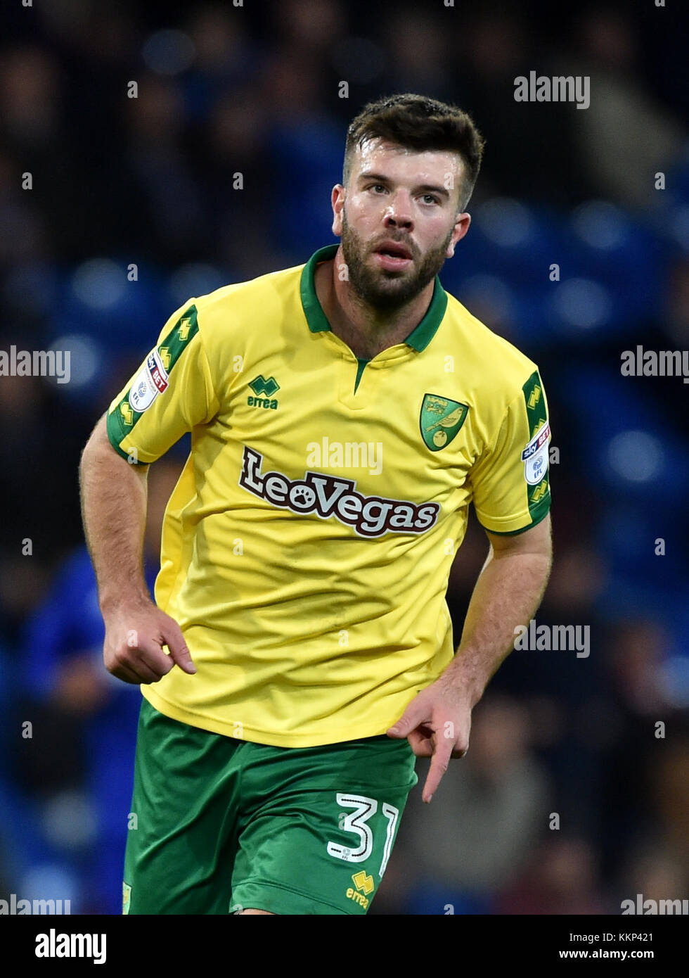 Norwich City's Grant Hanley during the Sky Bet Championship match at the Cardiff City Stadium, Cardiff. PRESS ASSOCIATION Photo Picture date: Friday December 1, 2017. See PA story SOCCER Cardiff. Photo credit should read: Simon Galloway/PA Wire. RESTICTIONS: EDITORIAL USE ONLY No use with unauthorised audio, video, data, fixture lists, club/league logos or 'live' services. Online in-match use limited to 75 images, no video emulation. No use in betting, games or single club/league/player publications. Stock Photo