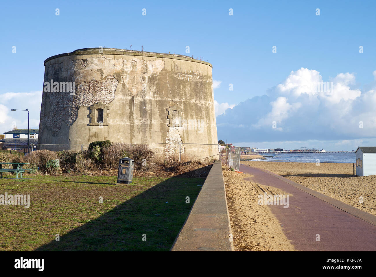 One of the Martello Towers erected during the Napoleonic Wars as a defence against the threat of Napoleon's invading army. They were also used as look Stock Photo