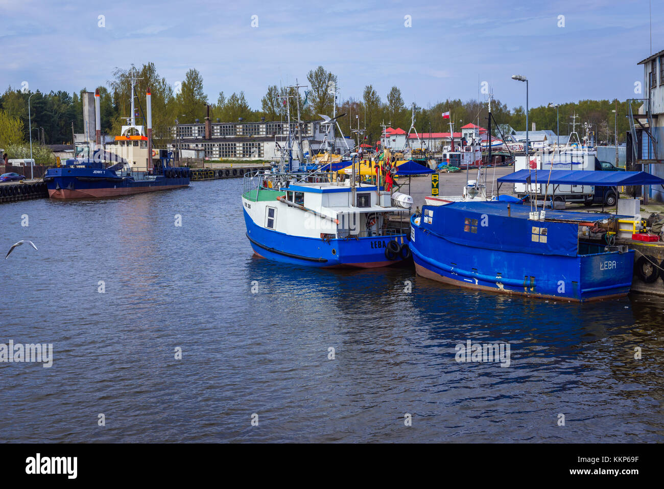 Fishing boats port in Leba town in Pomeranian Voivodeship of Poland Stock Photo
