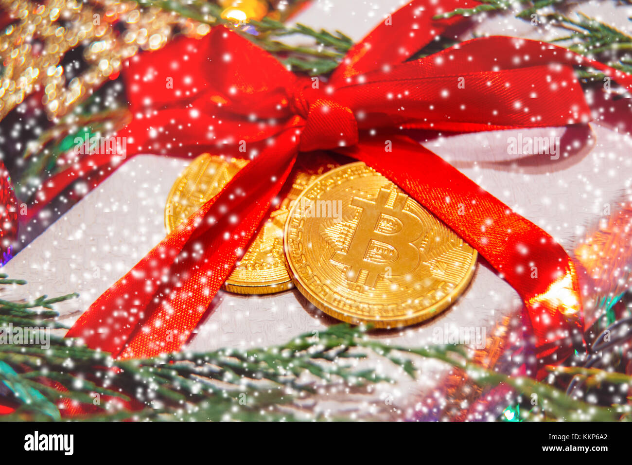 gift for christmas or new year bitcoin Stock Photo - Alamy