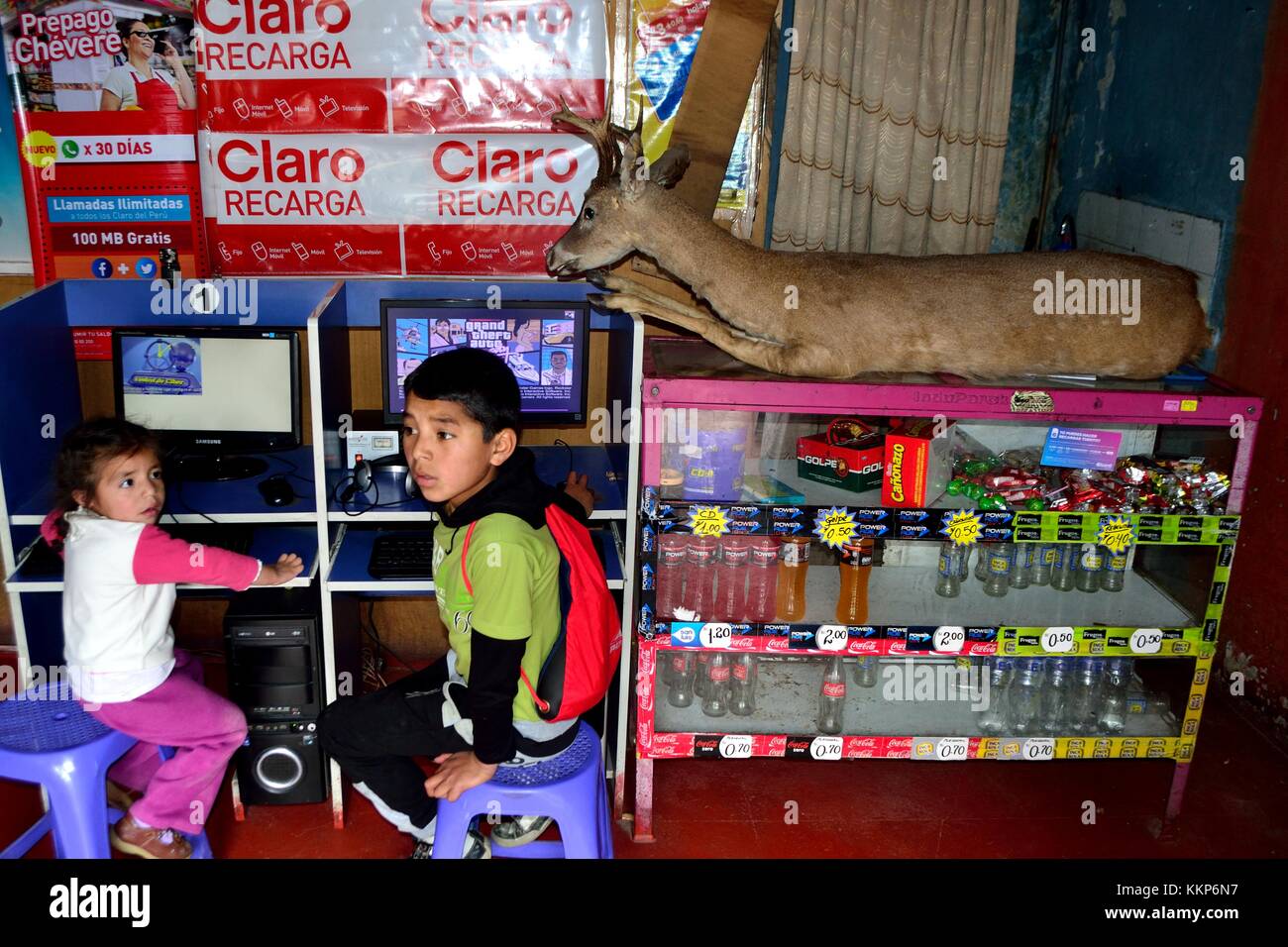Cybercafe in CAJAMARCA. Department of Cajamarca .PERU                     Stock Photo