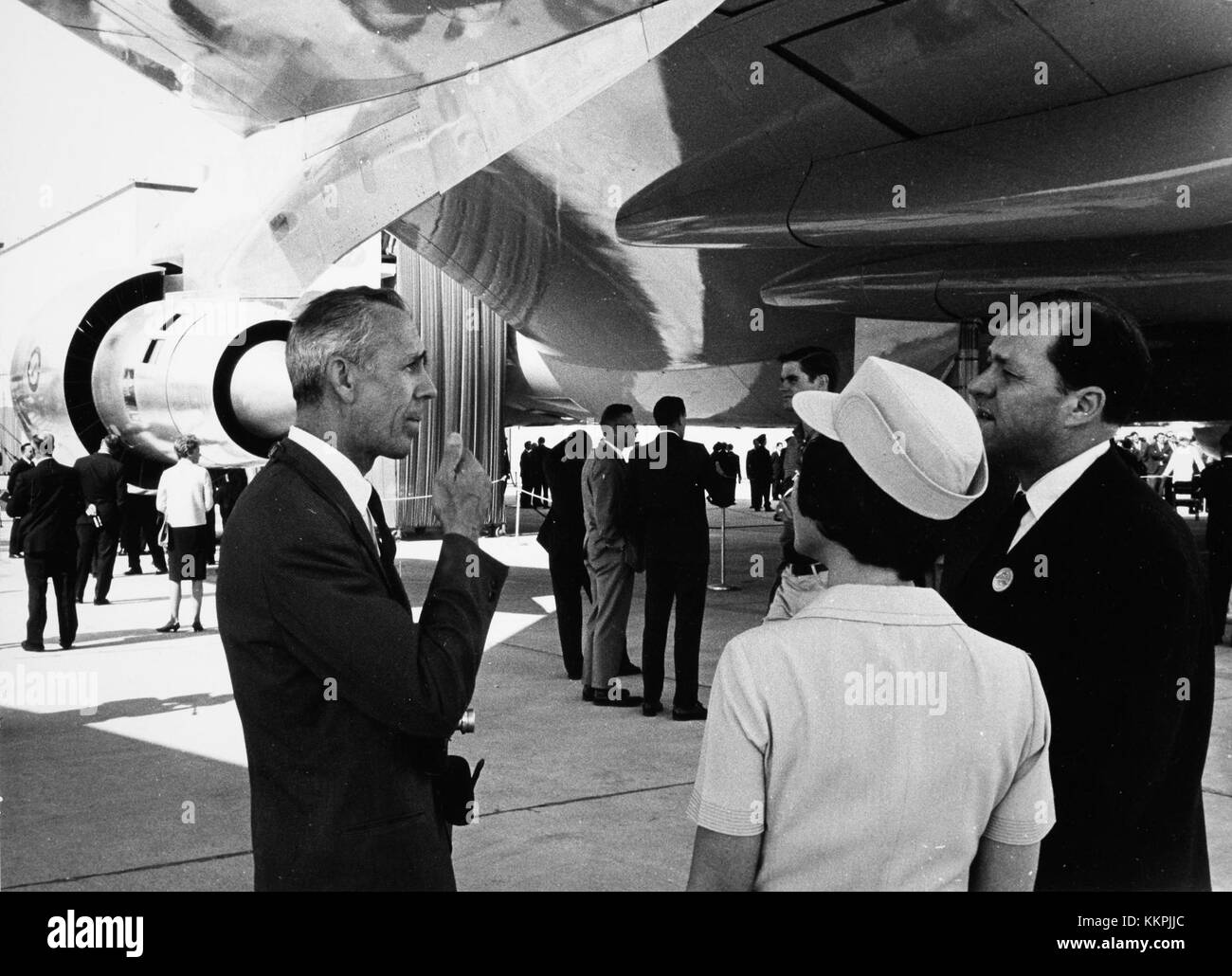 The Boeing 747, also known as the 'Jumbo Jet,' is one of the most iconic commercial airliners. This image captures its rollout, marking the moment when the aircraft was unveiled to the public, showcasing its massive size and design. Stock Photo