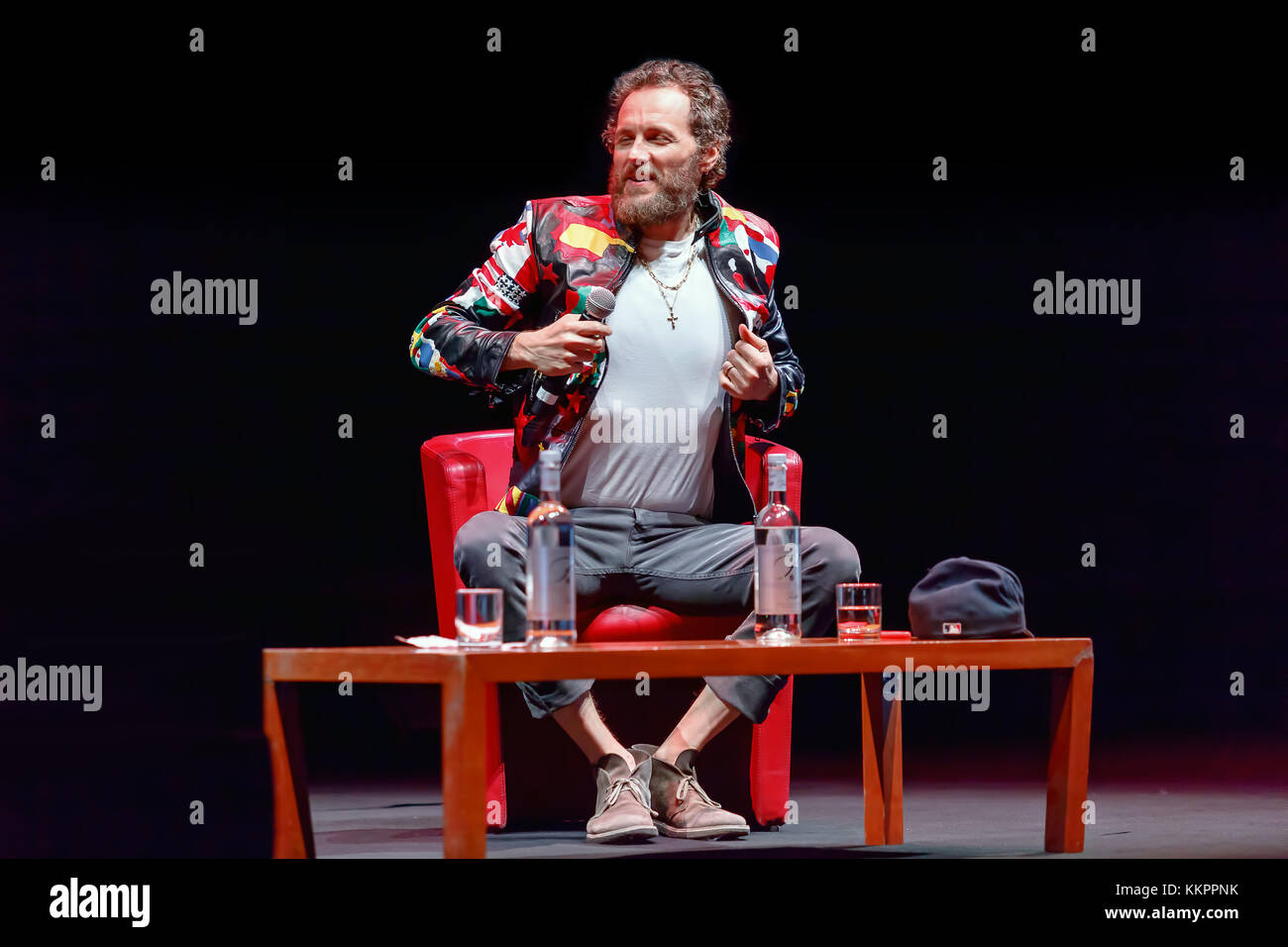 Rome, Italy - October 16, 2016. Italian singer Jovanotti (Lorenzo Cherubini) is interviewed during the meeting with the public at the 11th Rome Intern Stock Photo