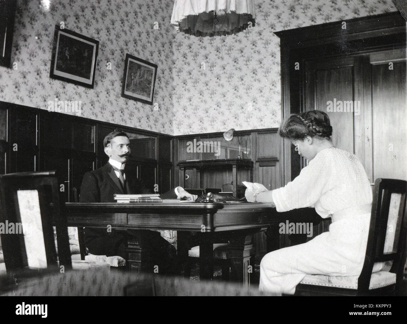Pierre Gilliard and Olga Nikolaevna in the schoolroom (2) Stock Photo