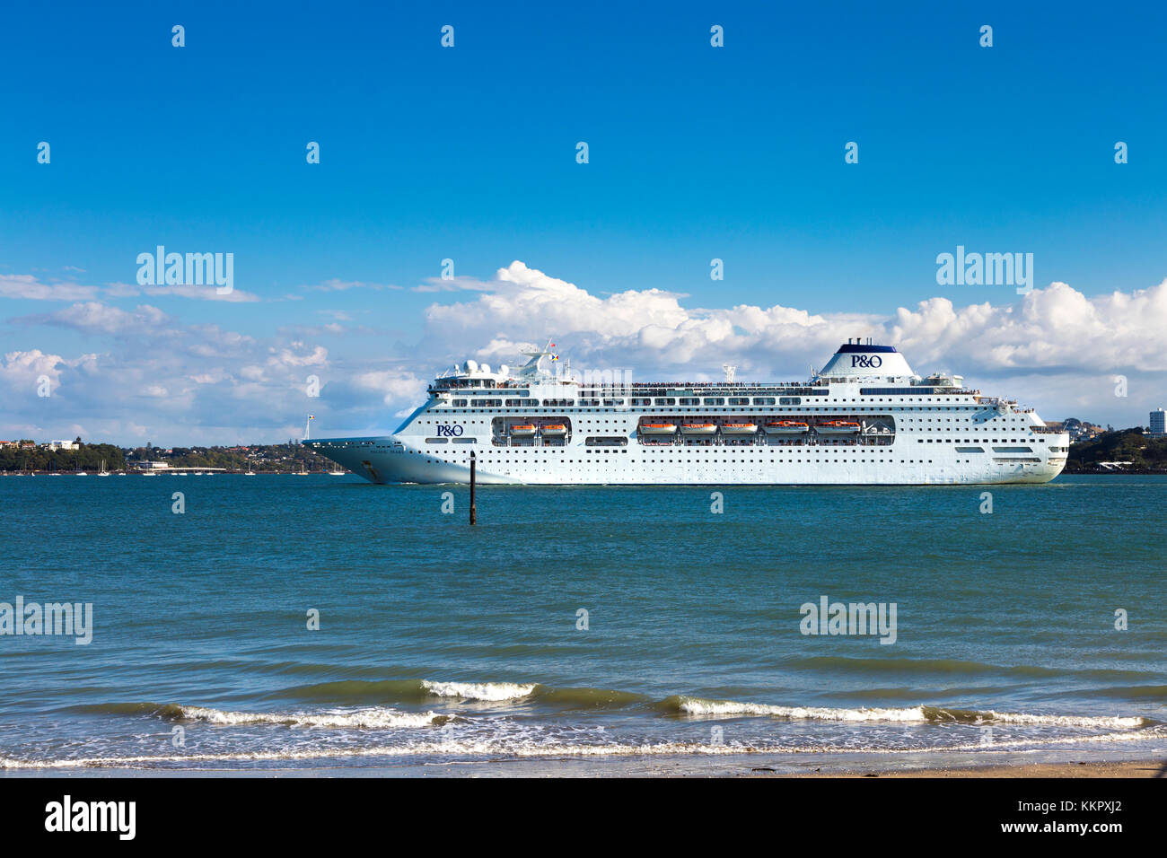 A large cruise ship near Auckland, New Zealand Stock Photo