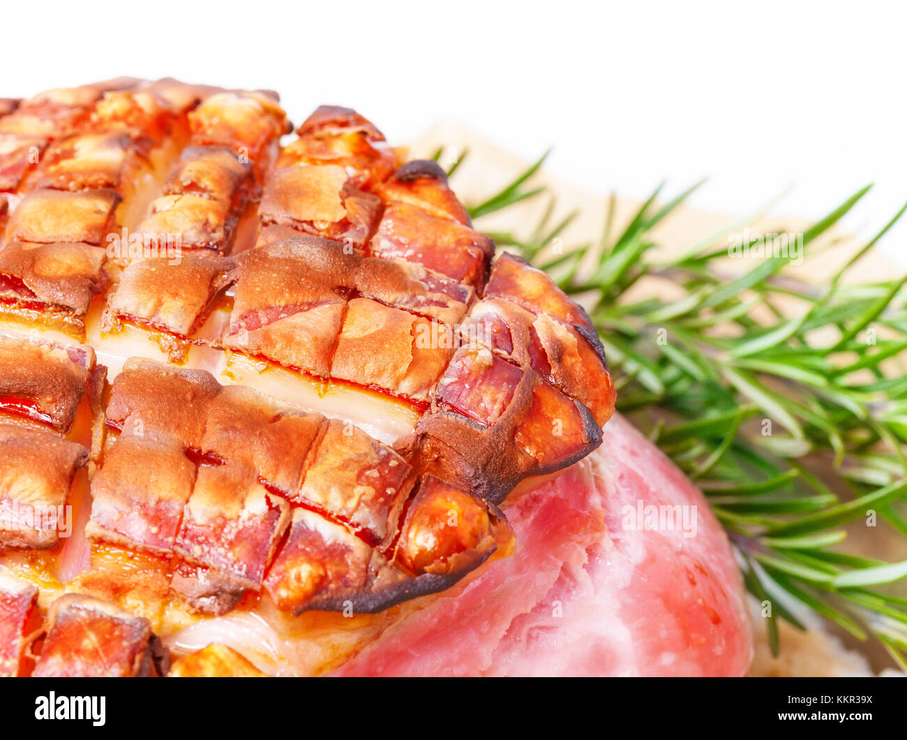 Pork roast with crackling, crunchy rind, close-up, Stock Photo