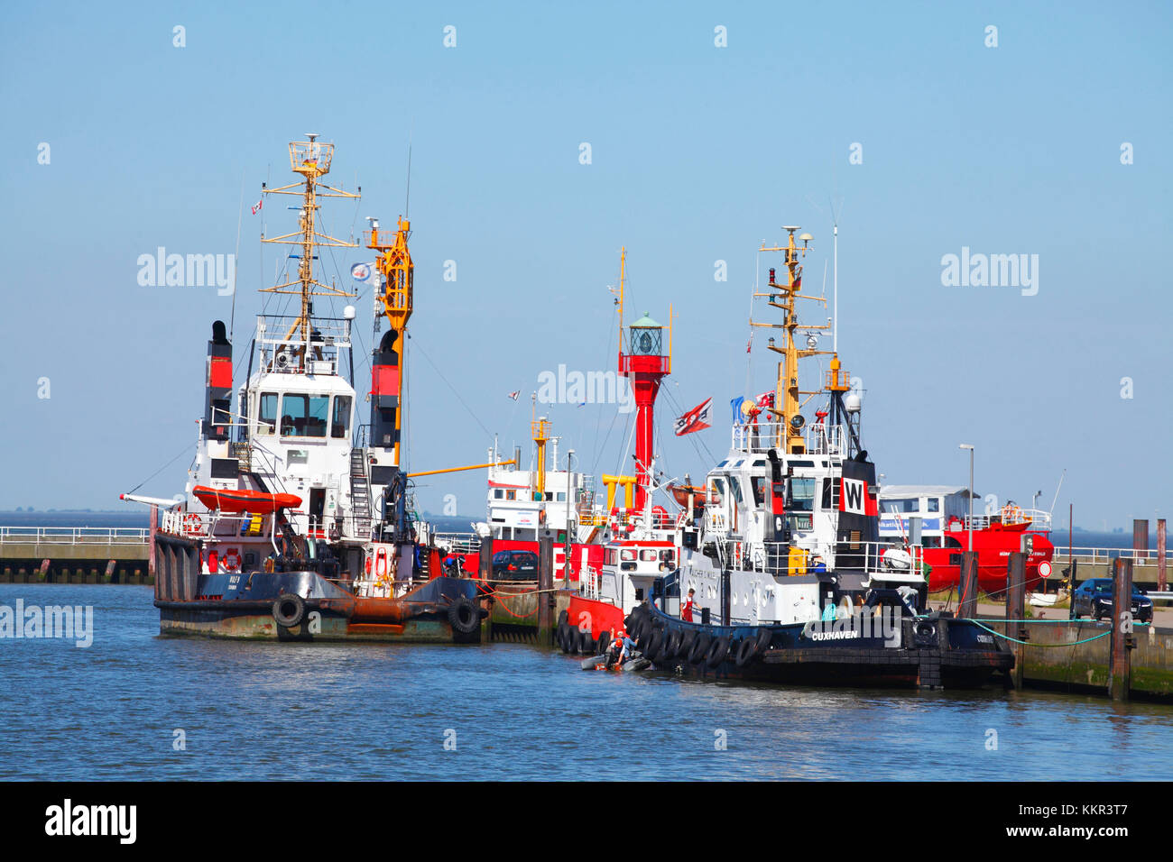 Preharbour with ocean-going tugs, Cuxhaven, Lower Saxony, Germany, Europe Stock Photo