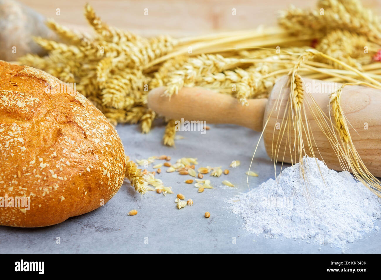 Bread ingredients, preparation Stock Photo Alamy