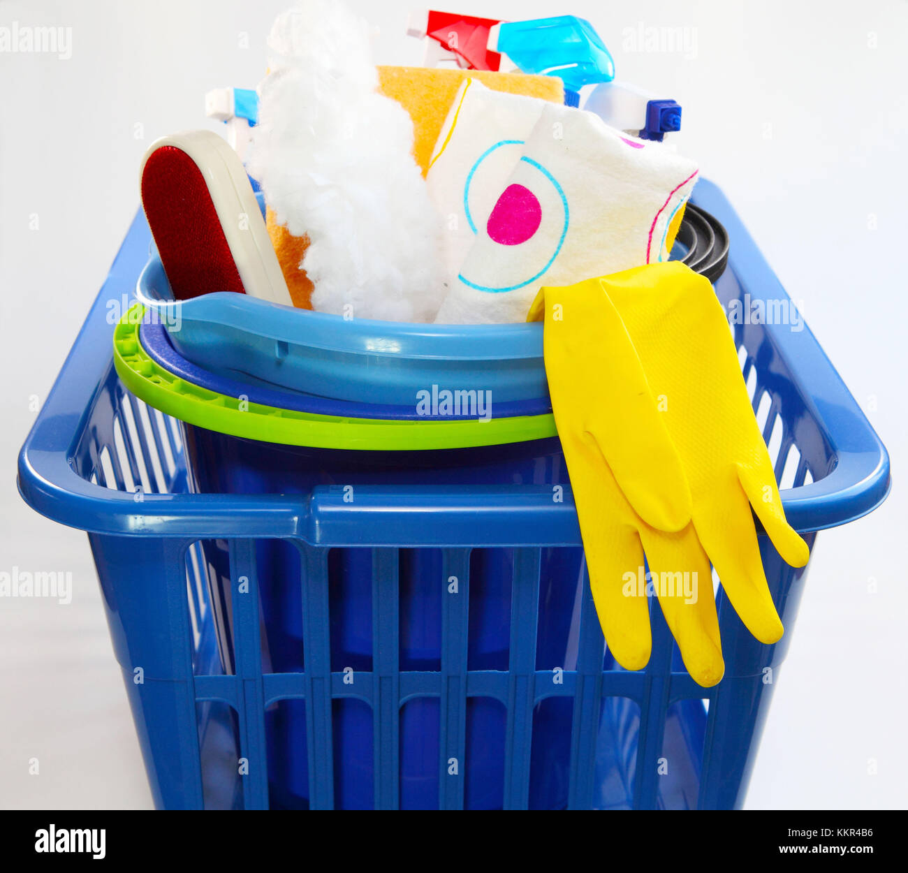Laundry basket with cleaning agents Stock Photo Alamy