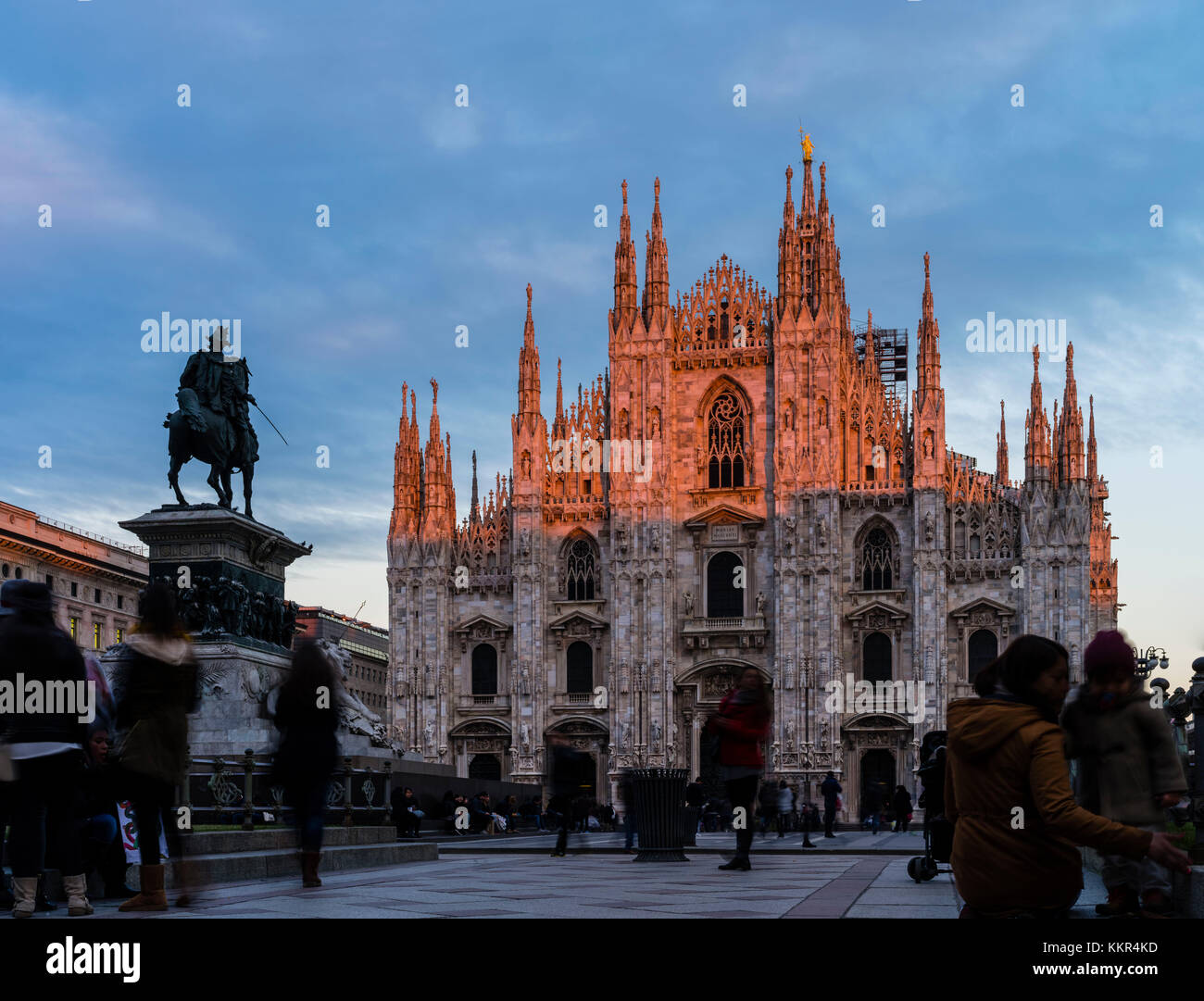 Piazza Duomo and the Cathedral at sunset, Milan, Italy, Stock