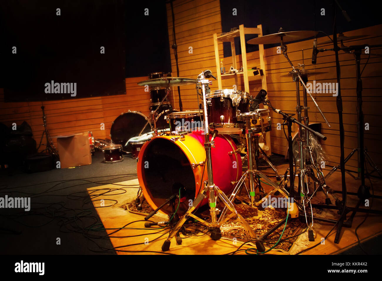 Recording studio, guitar and drums in the recording studio, rehearsal