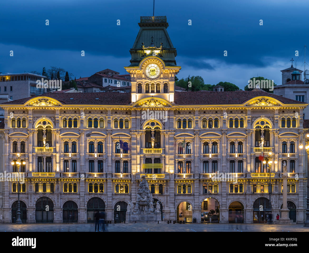 Piazza dell'Unita d'Italia in Trieste at blue hour Stock Photo