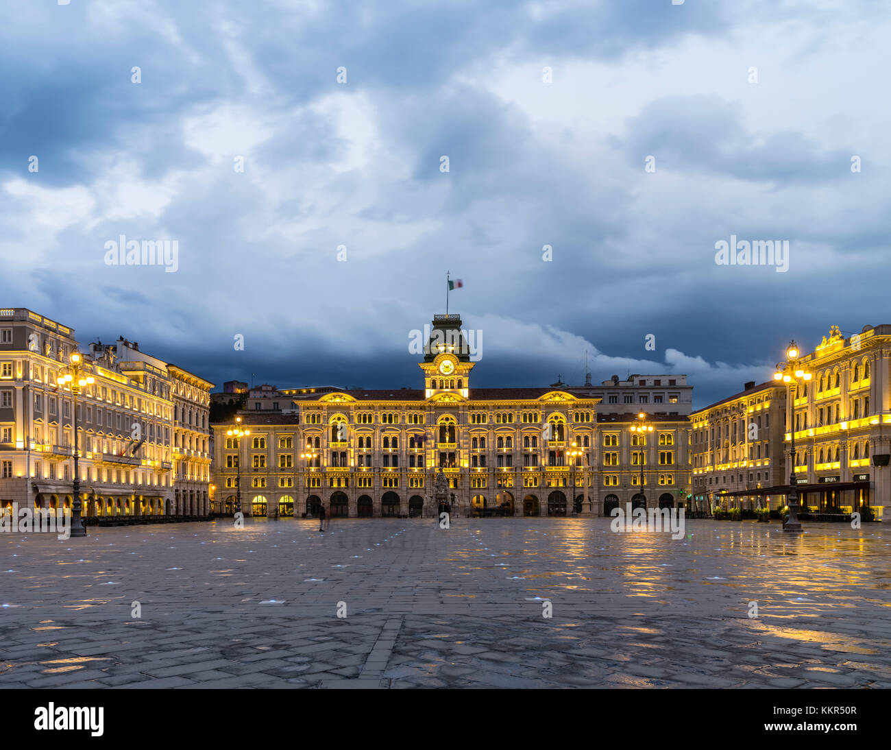 Piazza dell'Unita d'Italia in Trieste at blue hour Stock Photo