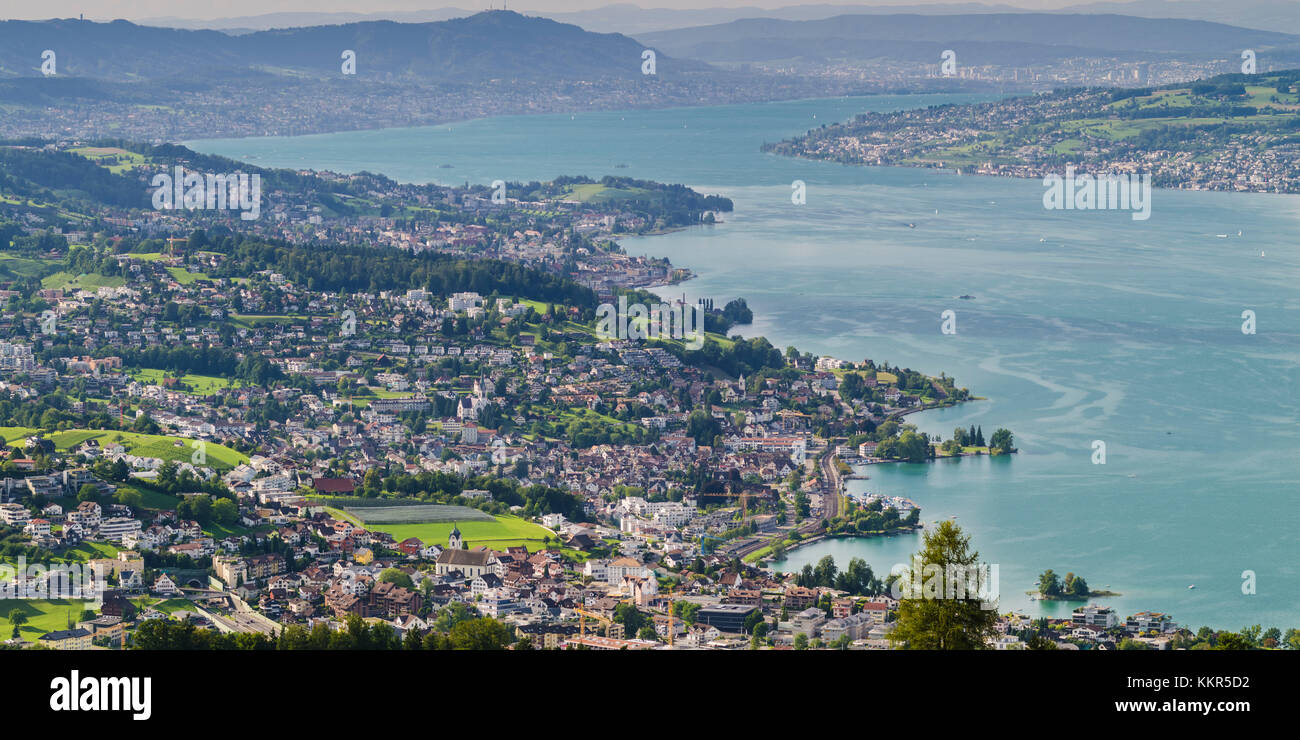 View from the Feusisberg on the Lake Zurich towards Zurich Stock Photo